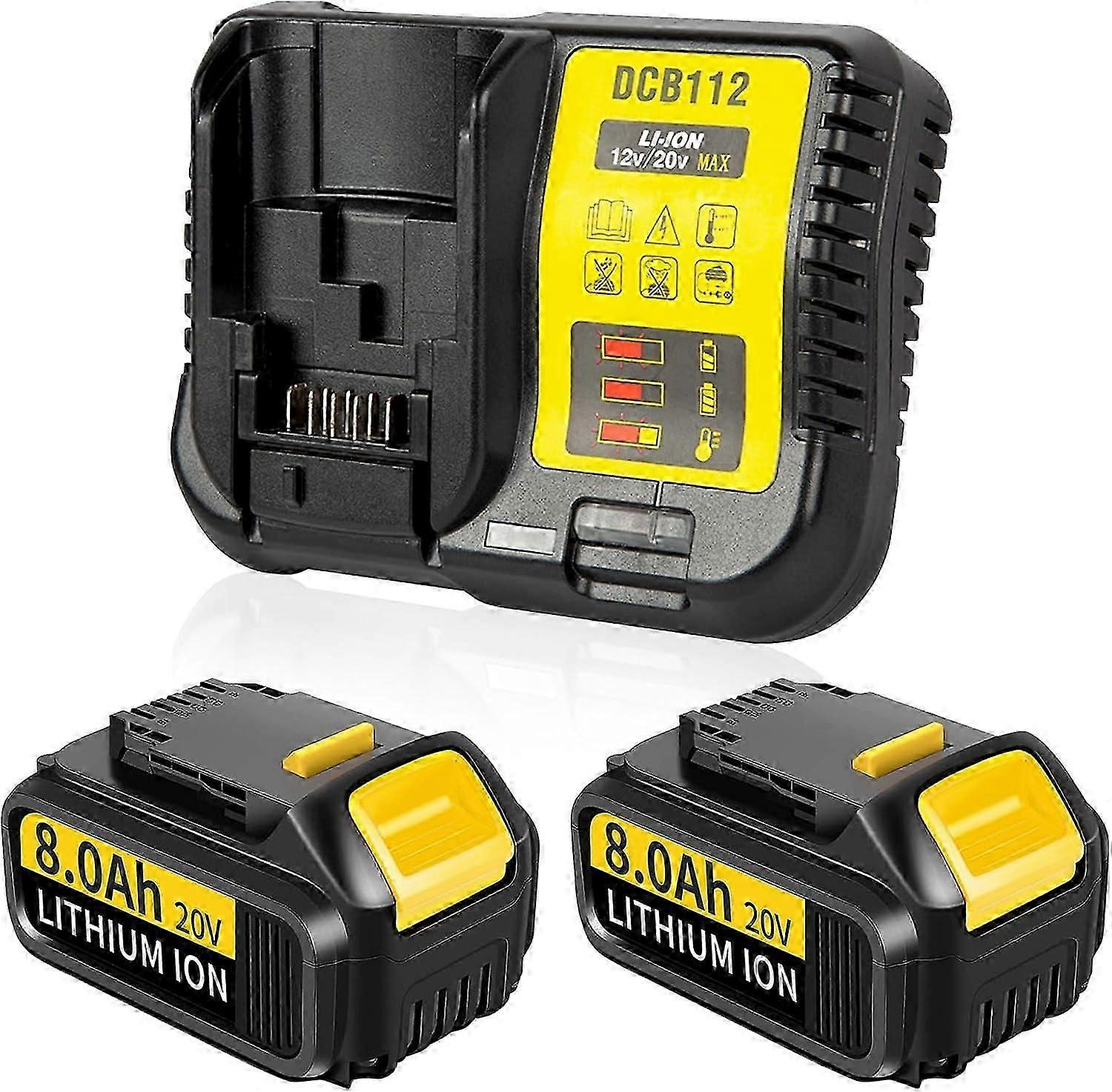 Compatible 2Pack 8.0AH 20V/18V DCB184 Replacement for Dewalt Battery + 4A Charger Compatible with Dewalt Battery and Charger DCB180 DCB181 DCB-182 DCB