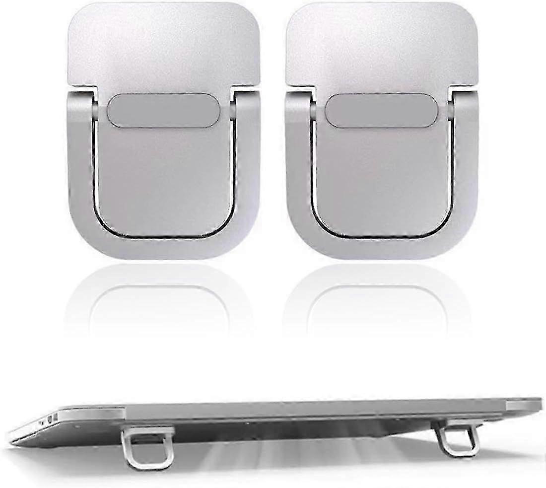 New & Improved Mini Laptop Stand, Portable Keyboard Riser for Desk Use - Invisible Foldable Design with Adhesive Base for Computers (Silver)