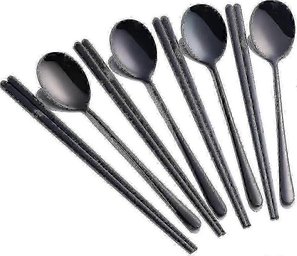 Korean style chopsticks set with spoons for 4 people black stainless