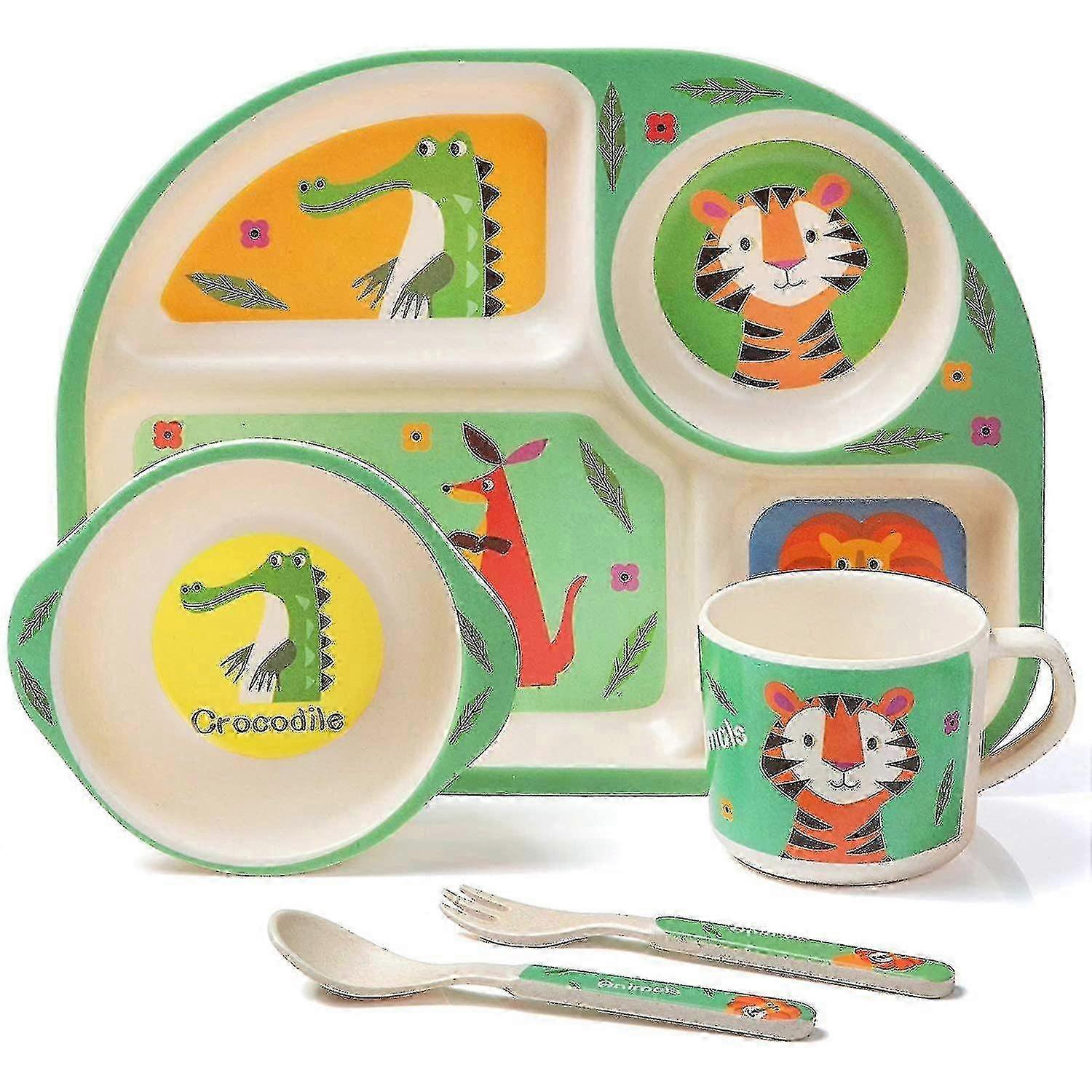 Eco-Friendly Bamboo Divided Plates Set, 5-Pcs Dinnerware for Portion Control