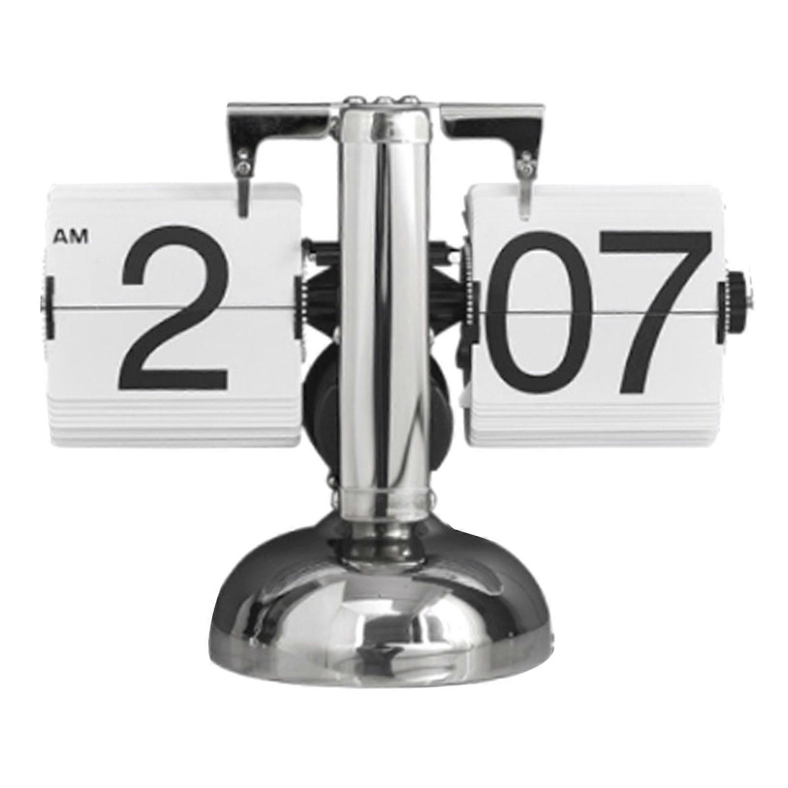 Digital Flip Down Clock Retro Minimalist Single Foot Mechanical Auto Flip Clock Desk Clock for Home Livingroom White