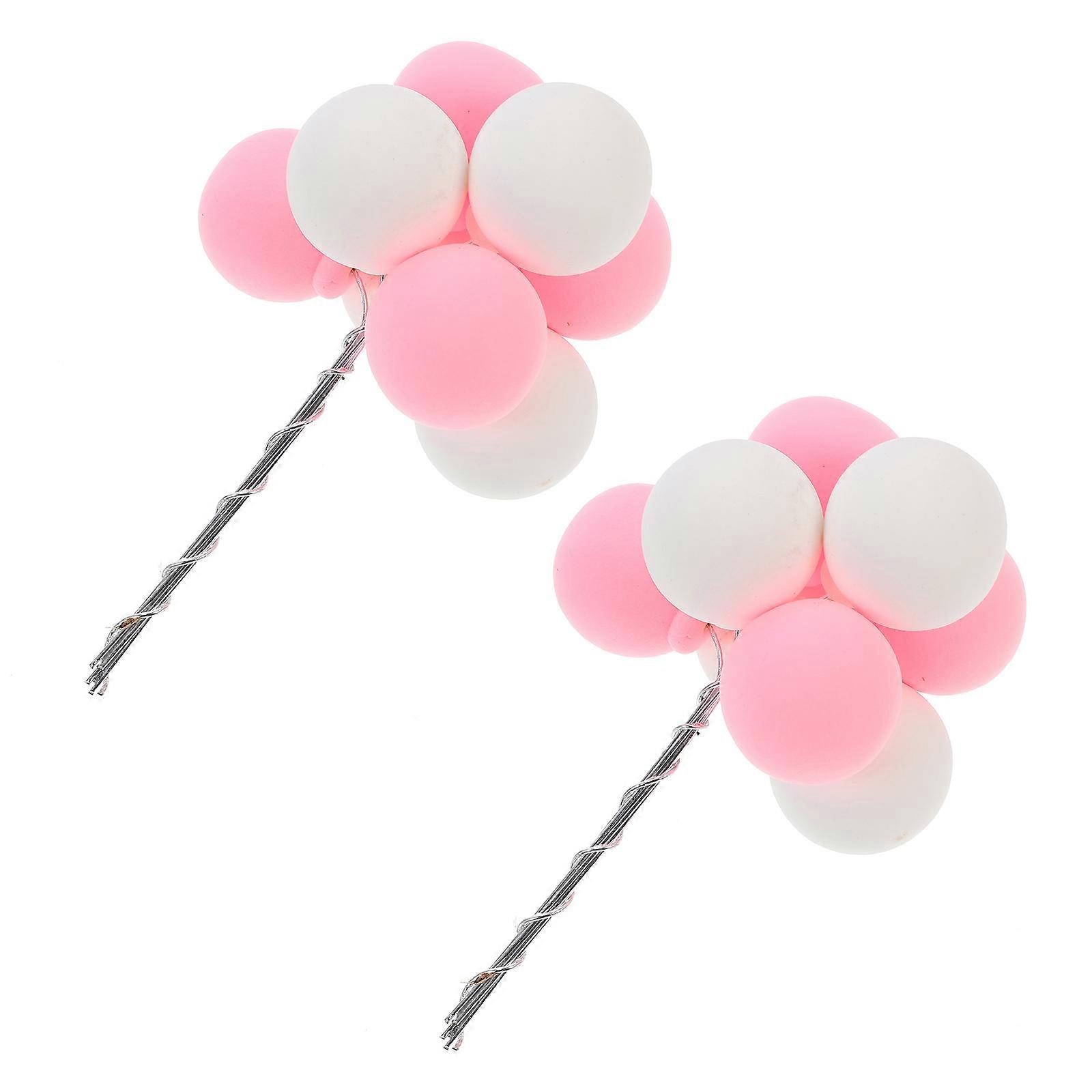 Pink Clay Cake Topper Balloon Shape for Cake Inserting Decor 2Pcs