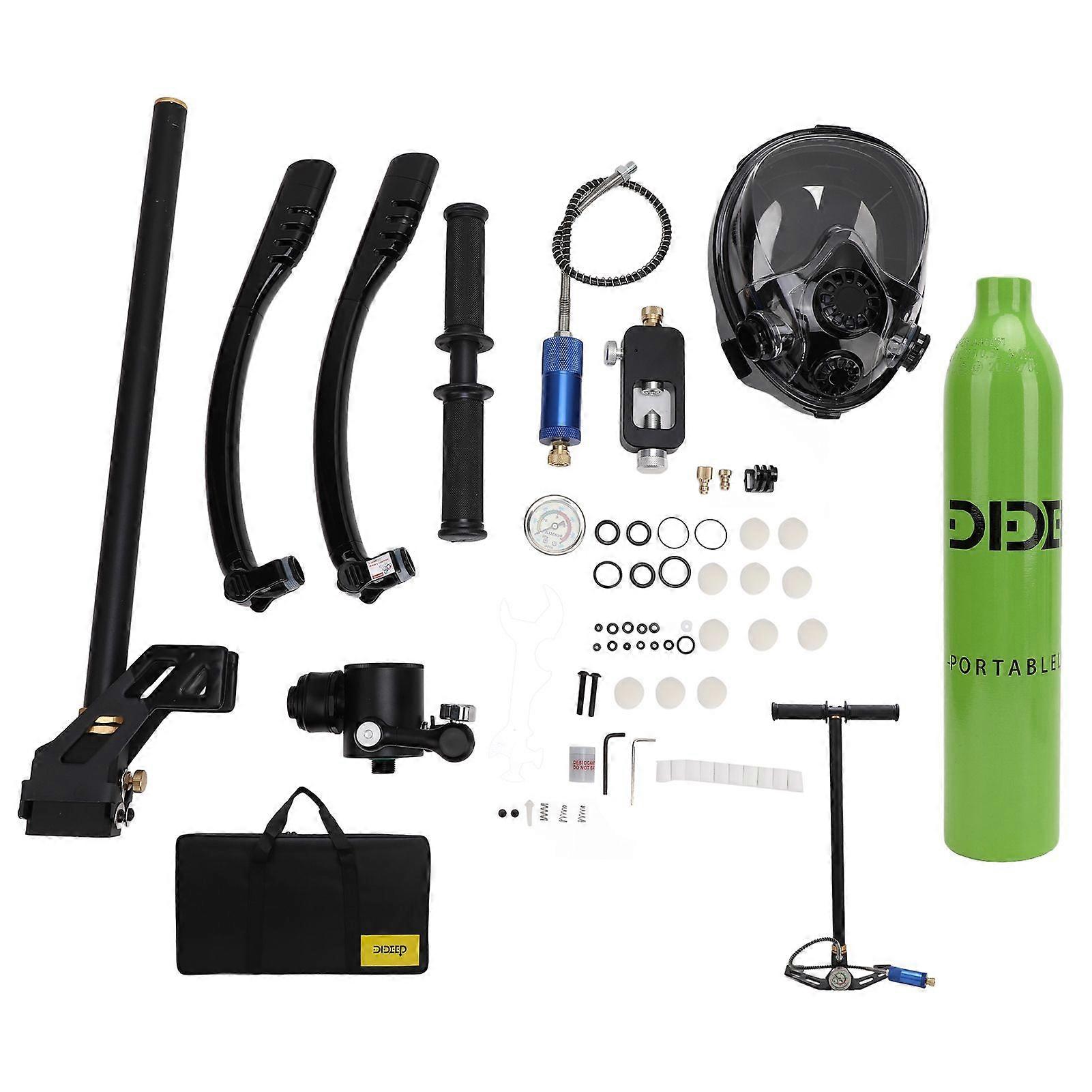 Diving Breathing System Portable 0.5L Dive Tank with Full Face Cover for Scuba Diving Snorkeling Green