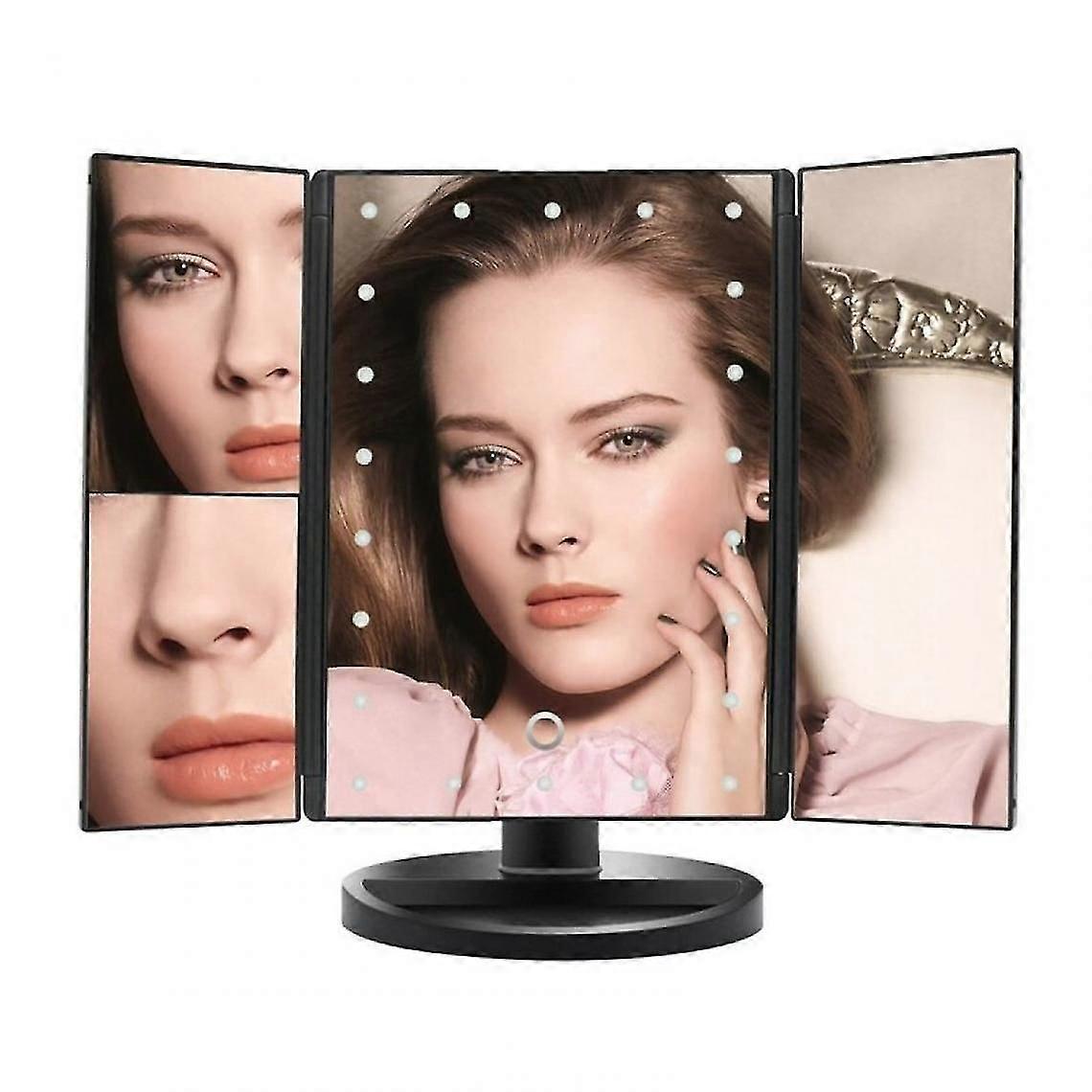 Led Touch Screen 22 Lights Adjustable Makeup Mirror Desktop Table Makeup Magnifier Vanity Mirror 3 Folding Mirror | Bath Mirror(black)