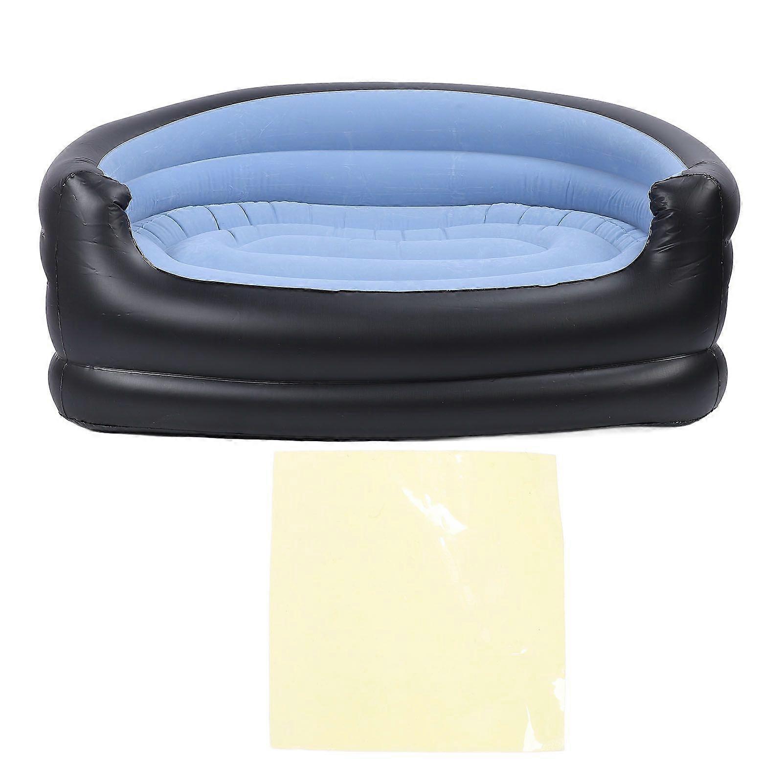 Inflatable Chair PVC and Velvet Water Proof Comfortable Portable Blow Up Couch for Outdoor Blue
