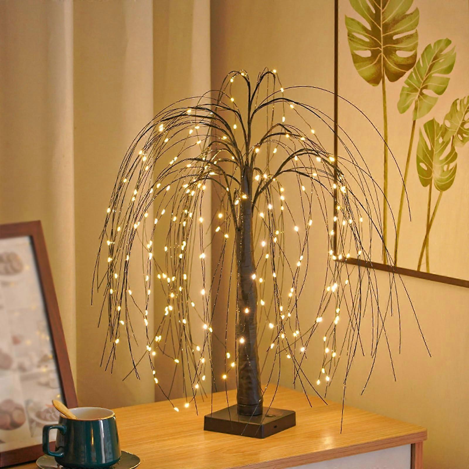 Halloween Willow Tree Lights, 192 LED Artificial Willow Night Lights, Adjustable Branches Black-Warm Table Lamp