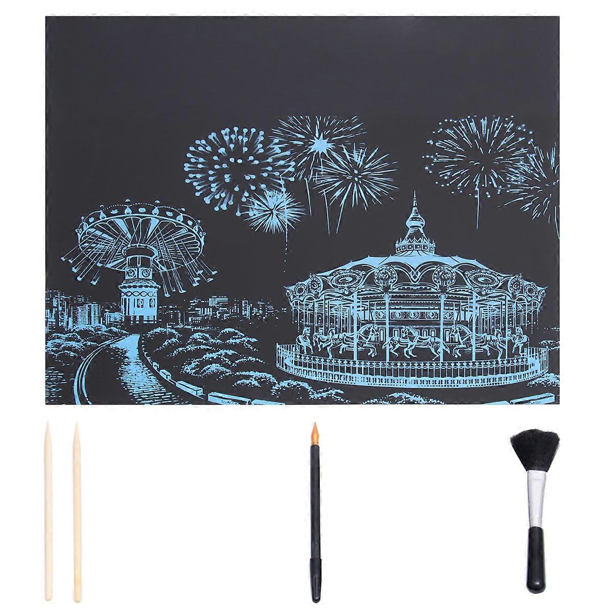 Handmade Scratching Drawing Kit For Kids 3 Sets Of 4Pcs Includes Dazzling City Night Scene Decor And Tools