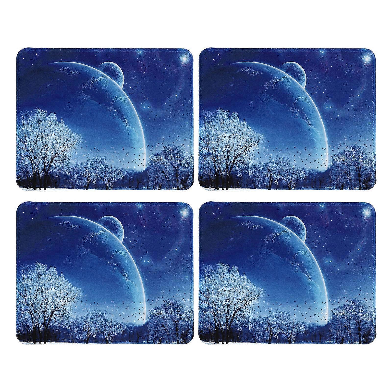 Desktop Mouse Pad 4Pcs Rectangular Thickened Rubber Mat For Users Of Computers 26X21cm Blue Washable Feature
