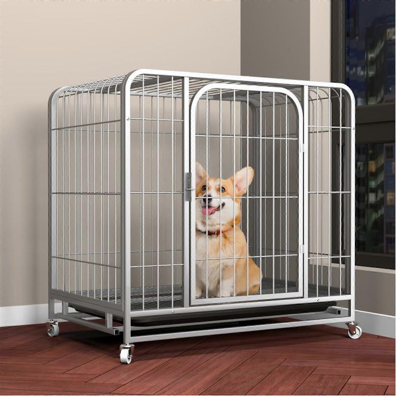 Heavy Duty Dog Crate With Silent Universal Wheels Escape Proof Kennel Removable Tray For Large Dogs