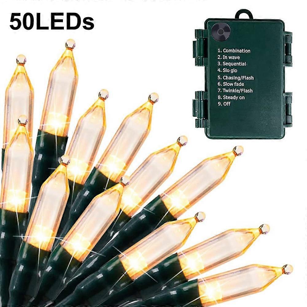 5m 50 LEDs Pointed Bulb Fairy String Light Battery Operated 8 Modes Waterproof Ambiance Lamp