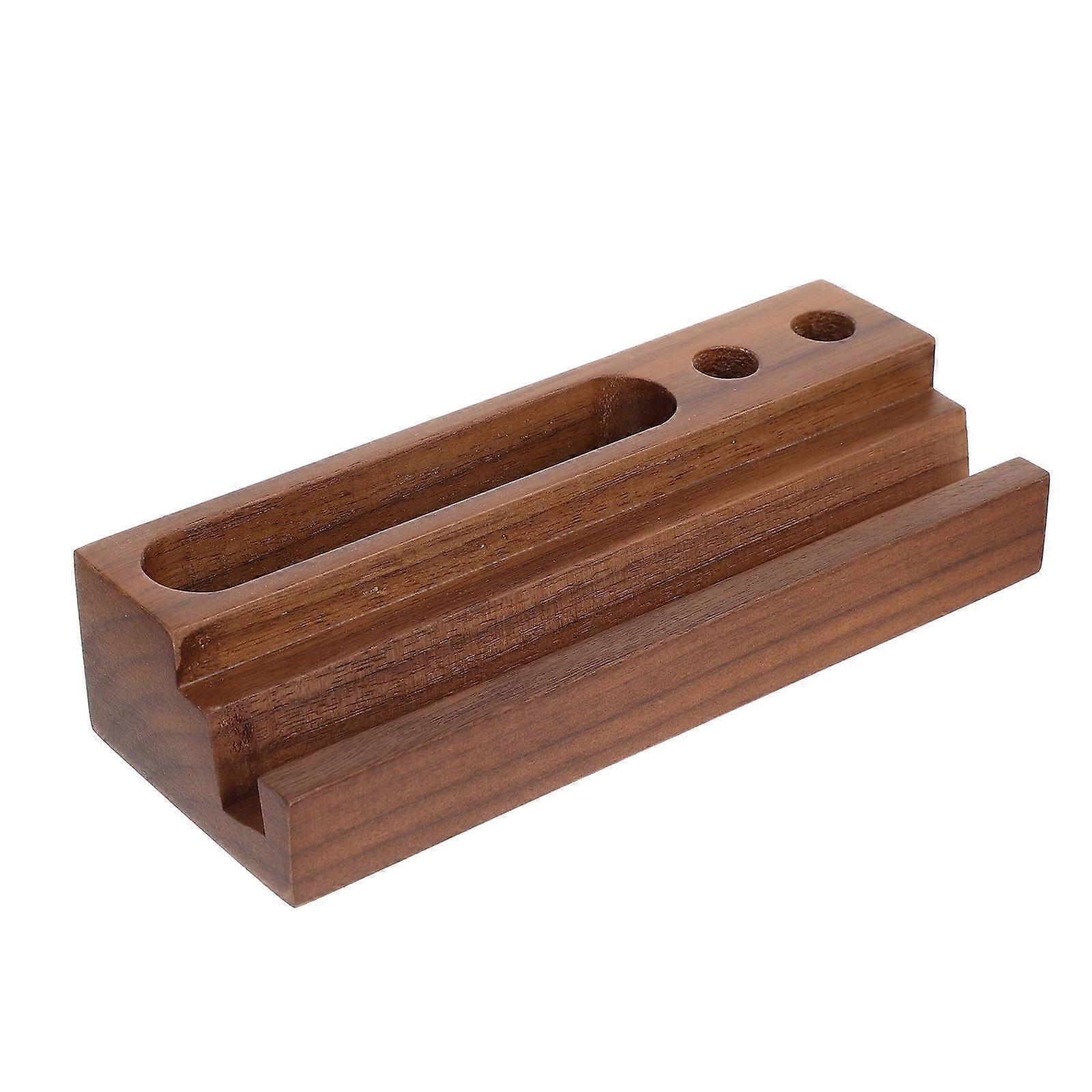 Desk Phone Stand Wood Pen Holder for Home 2Pcs Walnut Multi-Function