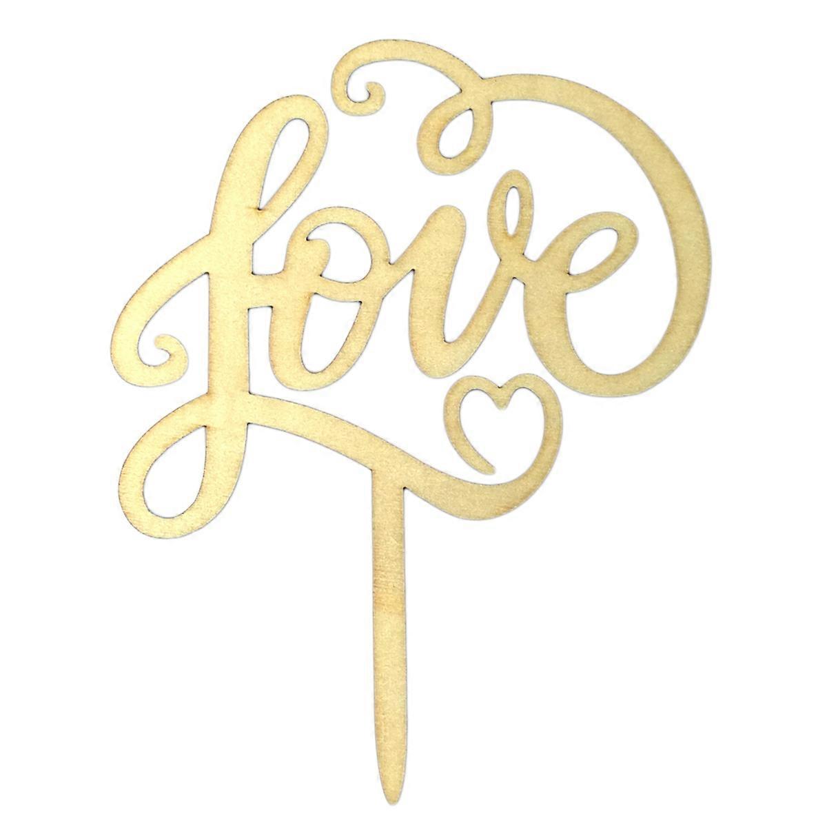 Cake Toothpick Topper Wooden Wedding Decor for 3Pcs Romantic Theme