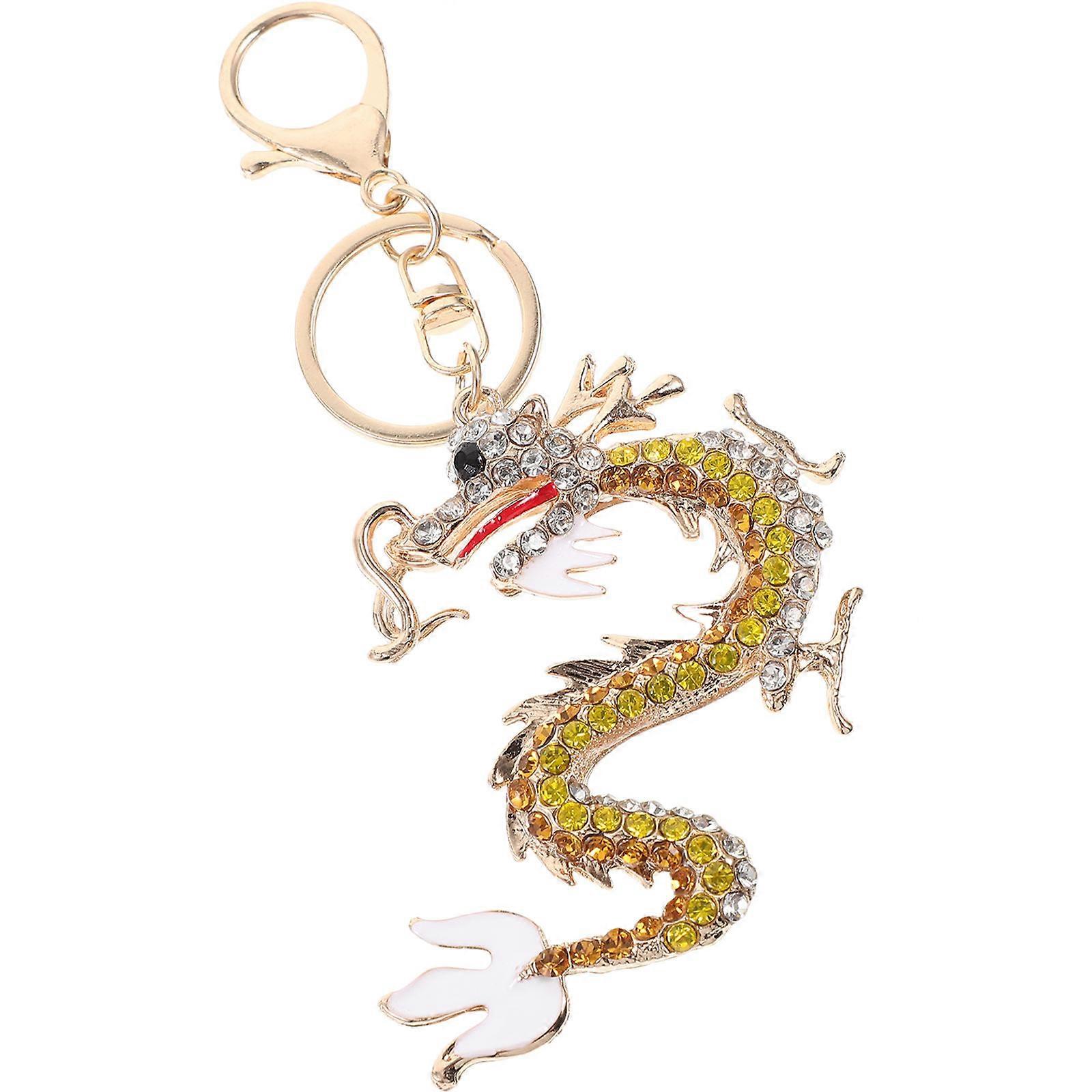 Chinese Style Dragon Keychain for Key Storage 2Pcs Golden Alloy