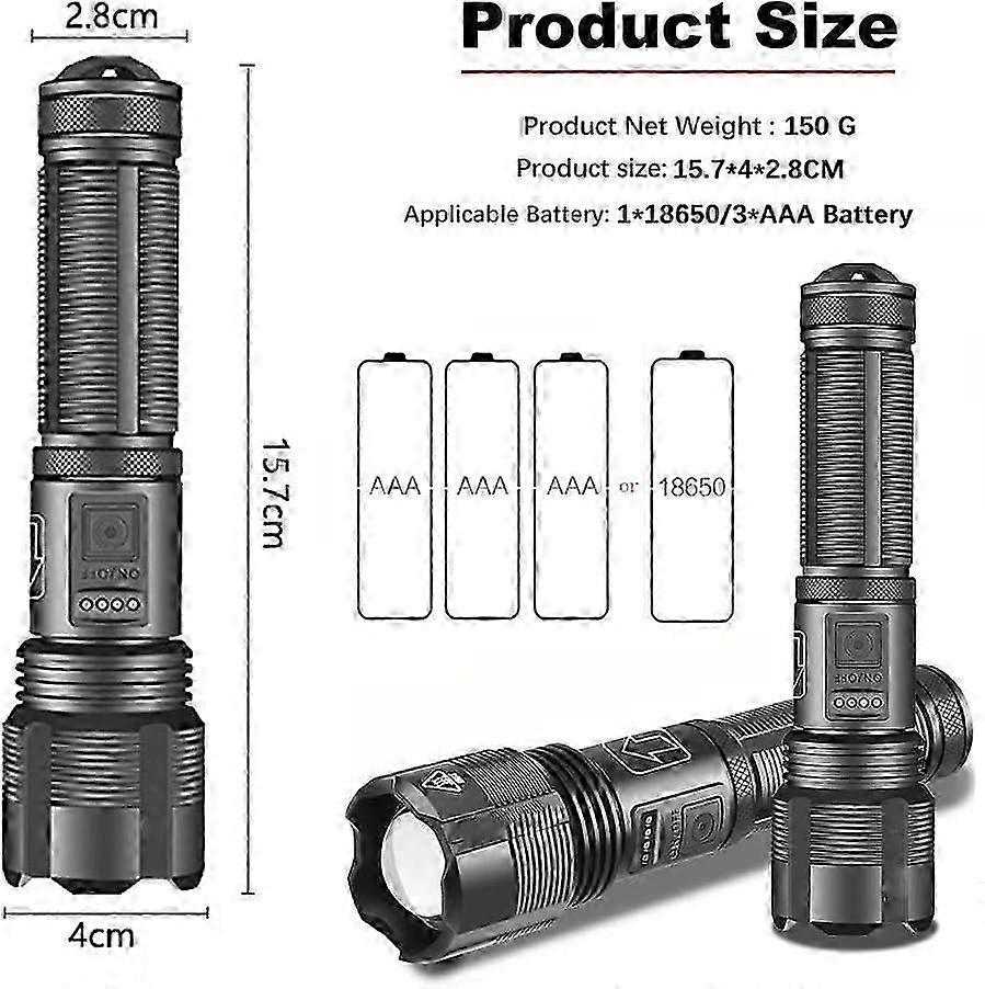 Ultra powerful LED flashlight, rechargeable flashlight waterproof flashlight