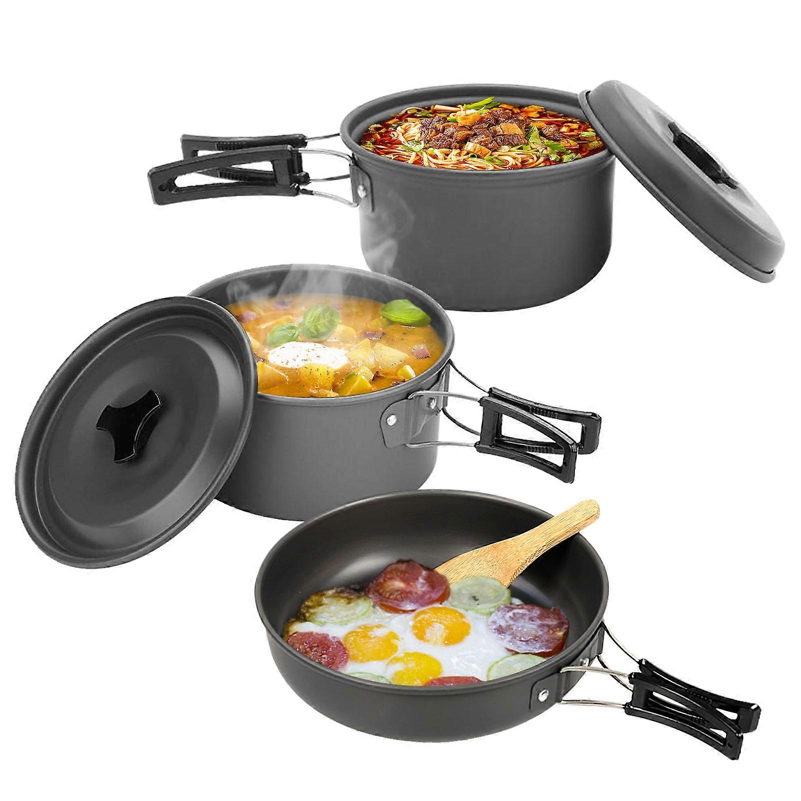 Camping Cookware Set Pot Frying Pan Non-stick Lightweight Stackable Storage Bag Suitable for 2-3 Person Outdoor Utensils