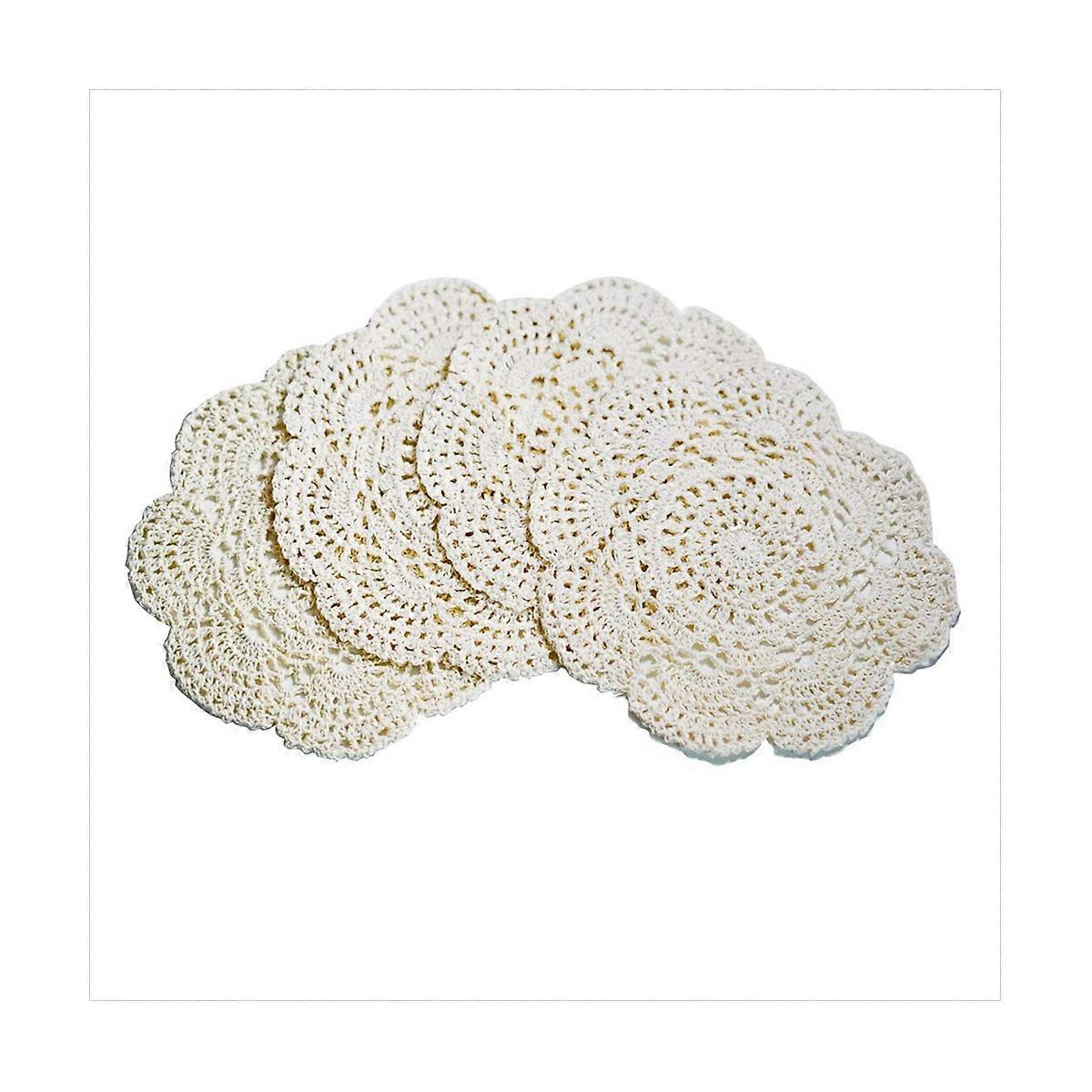 4PCS 8.6 Polegadas Doilies Crochet Round Lace (Bege)