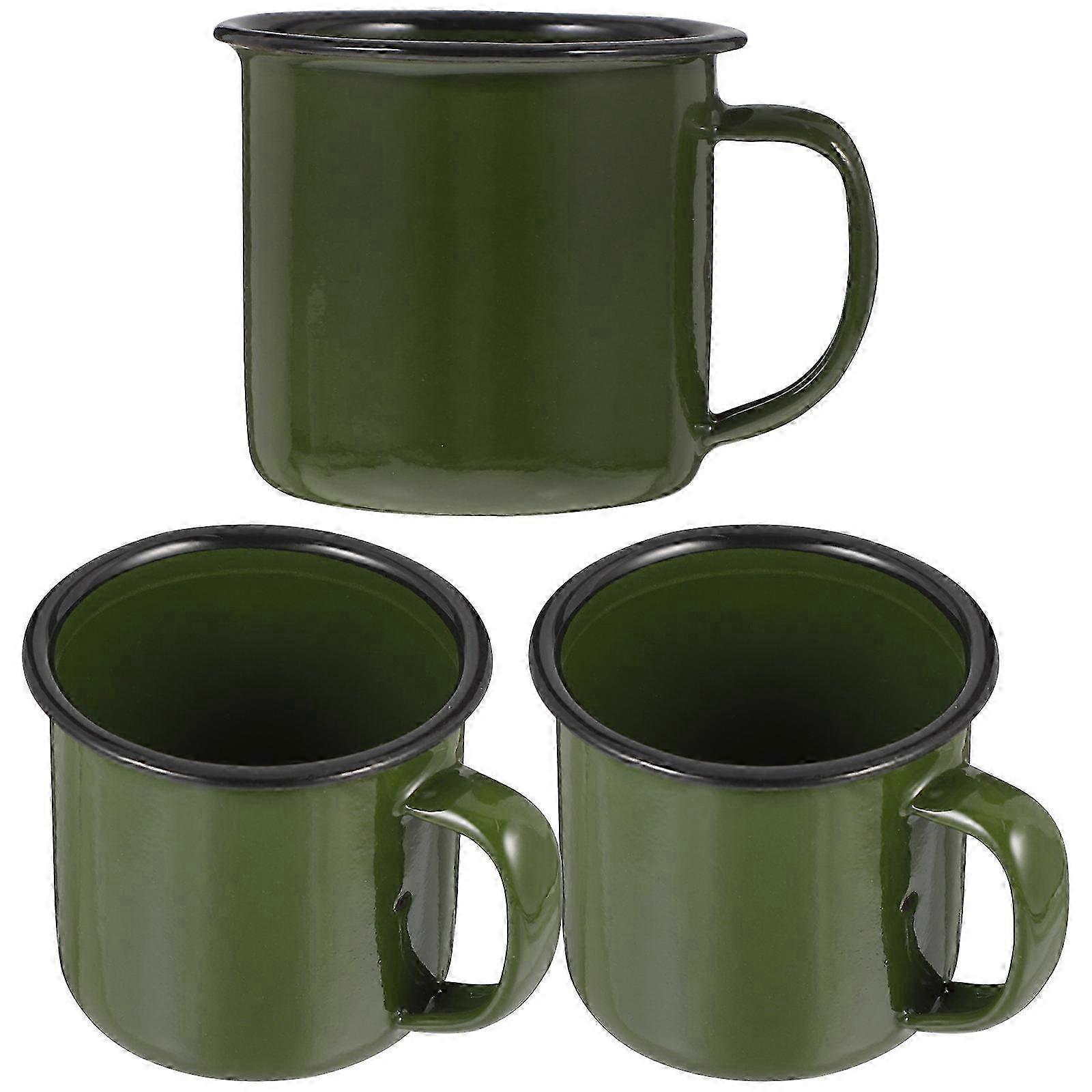 Vintage Green Enamel Mug 3-Pack, Ergonomic Design for Daily Use, Reusable Coffee Cup