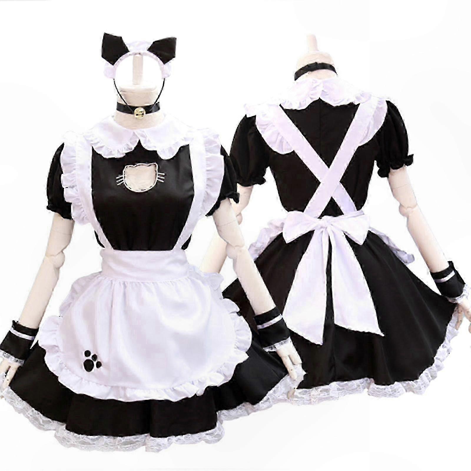 Black and White Cat Claw Embroidery Apron Set with Lolita Style S-XL Sizes
