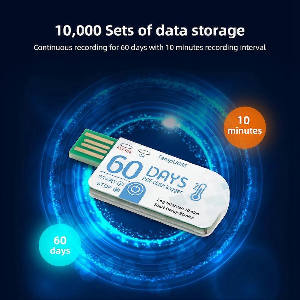 10Pcs TempU05S USB Temperature Data Logger 60 Day Single Use Temperature Analyzer PDF Report USB Temperature Logger