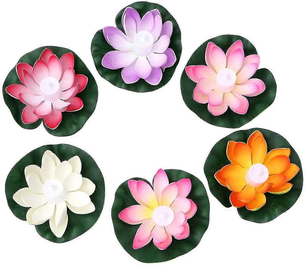 6 Pcs Floating Flowers Led Candles Artificial Water