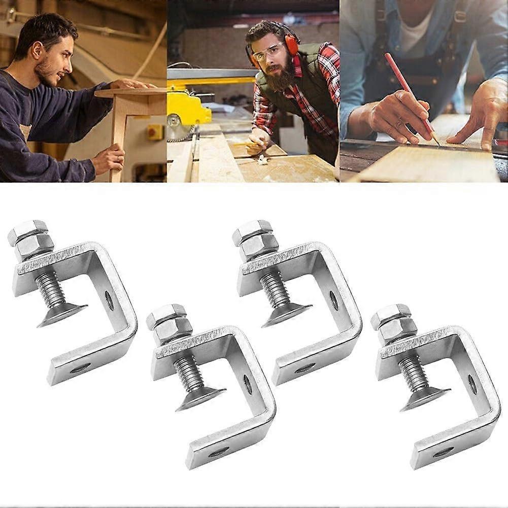 Stainless Steel C Clamp Set Heavy Duty Adjustable Positioning Desk Clamp M8 Thread For Workbench Cabinet Drawer 4Piece
