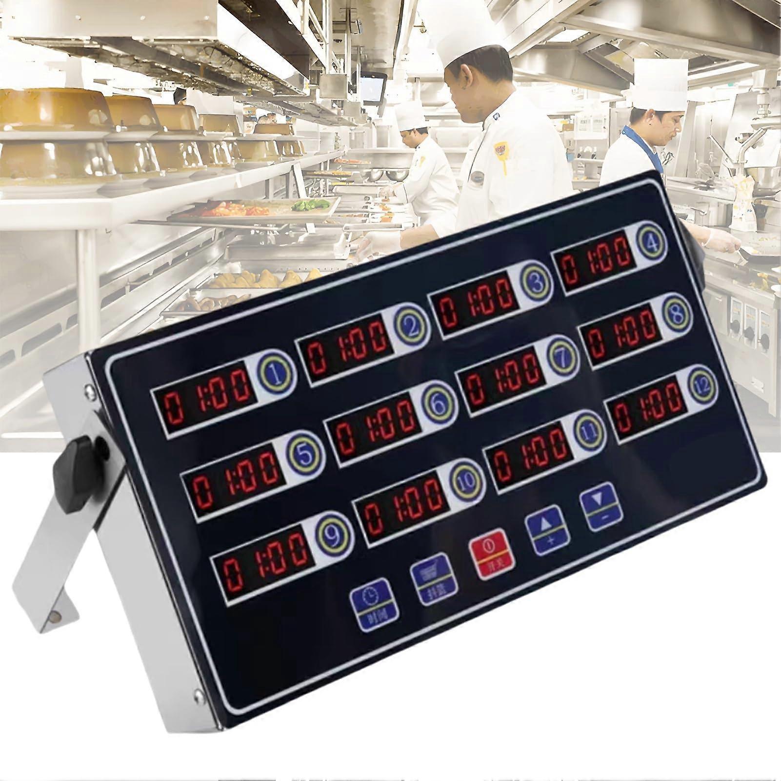 Commercial 12Channel Professional Led Digital Timer Black Waterproof Panel Memory Function Kitchen Timer