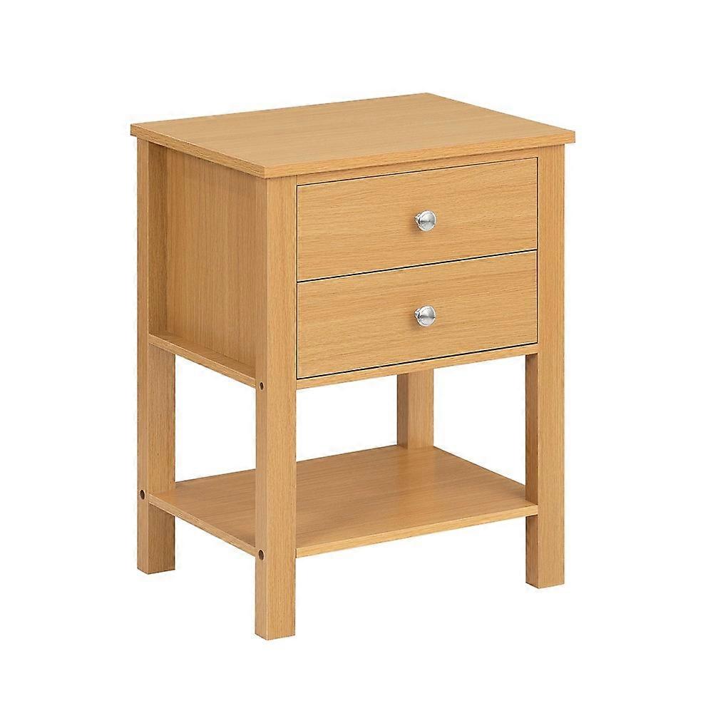SoBuy FBT114-N, Table de chevet avec 2 tiroirs, Table d'appoint, Table basse, Lampe, Commode de chevet avec étagère pour chambre à coucher, Naturel