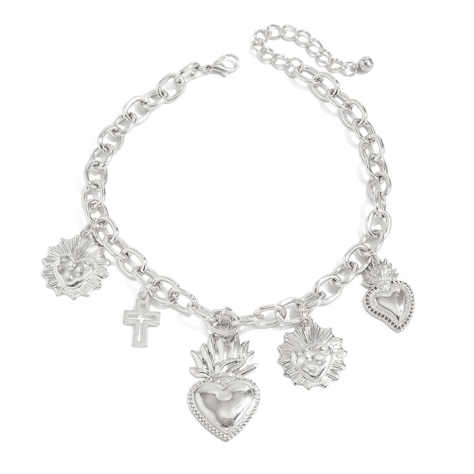 Unique Meet With Heart Charm Mixture Pant Decoration Chain Simple Clip Plan For Cotton Styles  Silver