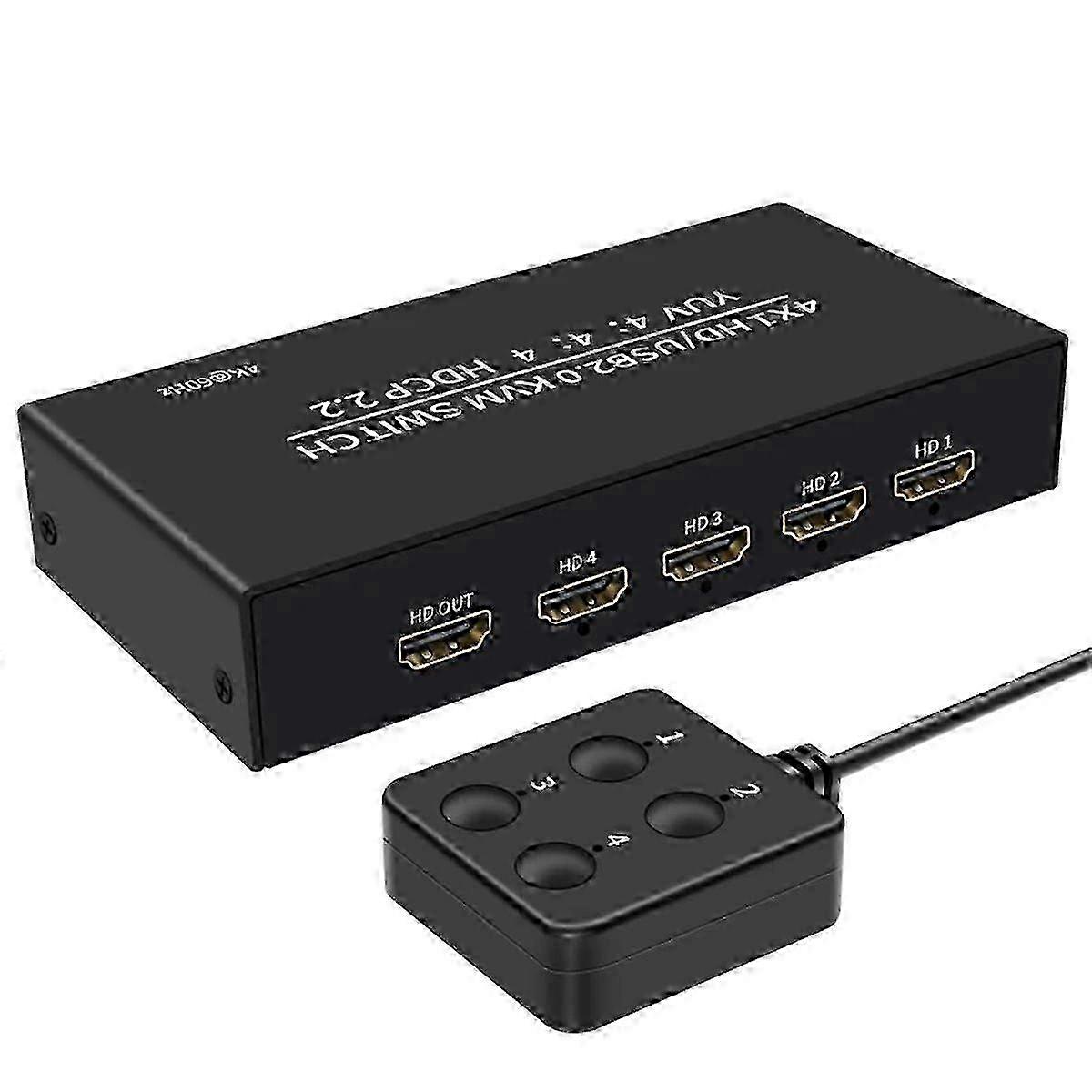 4K 60Hz -Compatible USB KVM Switcher Selector 4 in 1 Out for 4 PC Share Monitor Mouse Keyboard 4-Port USB HDCP2.2black