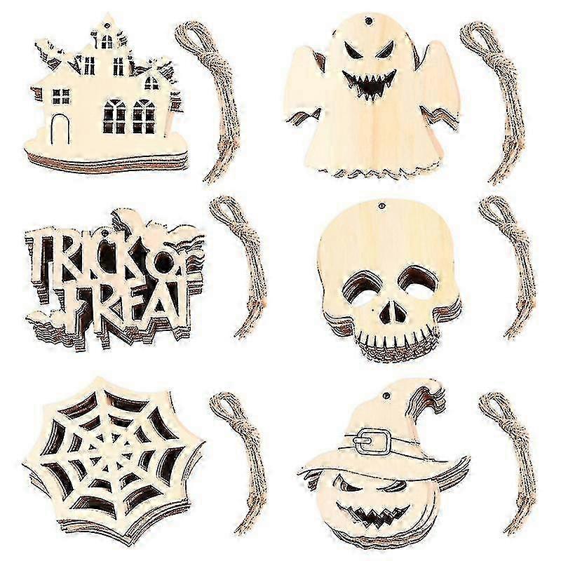 هالوين الخشب قطع المعلقات مع 60 قطعة حبال القنب للديكور