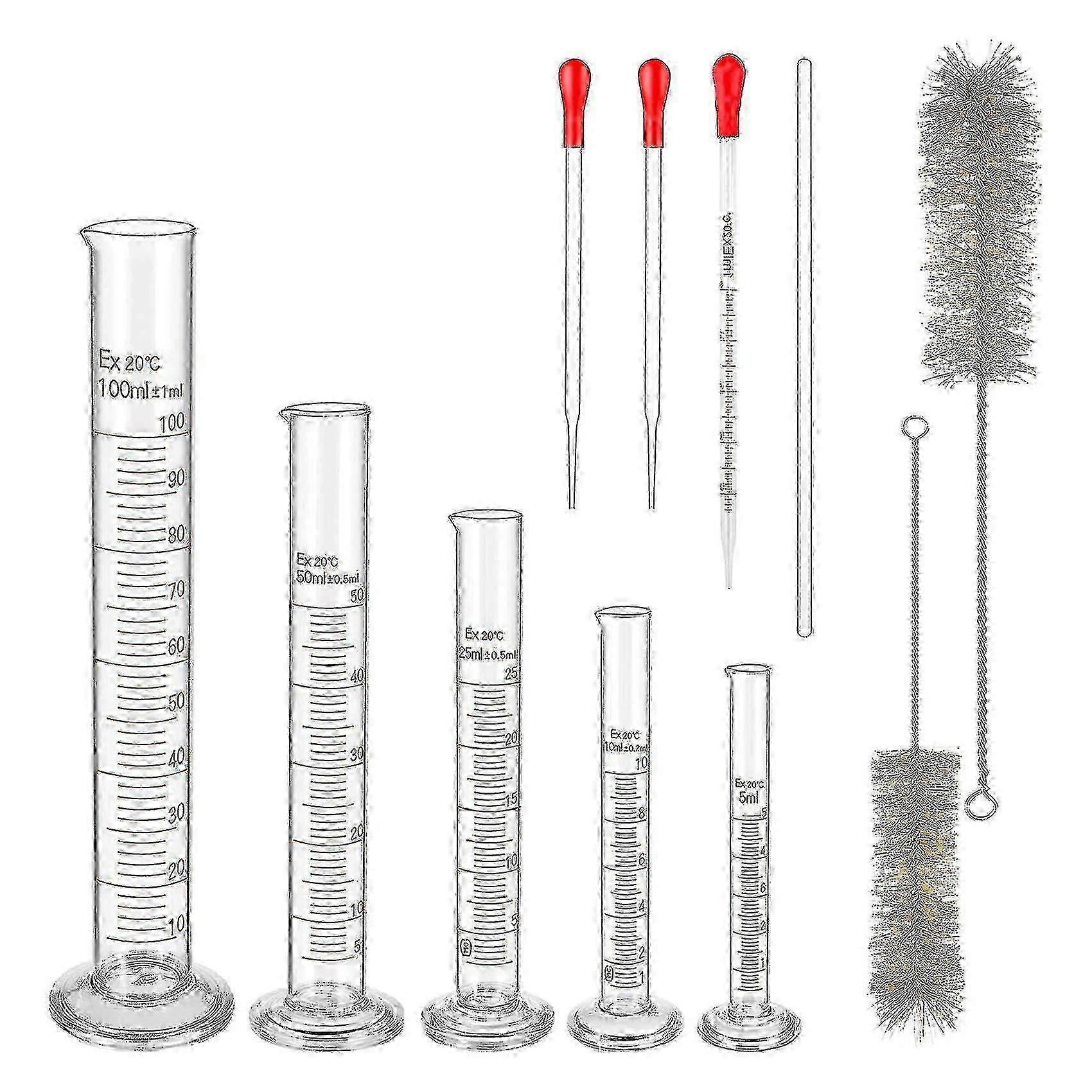 Glass Graduated Measuring Cylinders Set,premium Borosilicate Cylinders Kit With 3 Pipettes+2 Brushe