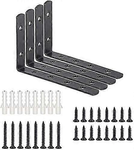4 Pcs Fixing Brackets, Angular Supports Of Rights 90 Degrees In Cast Iron, Metal Square 125 X 75 X 20mm (black)