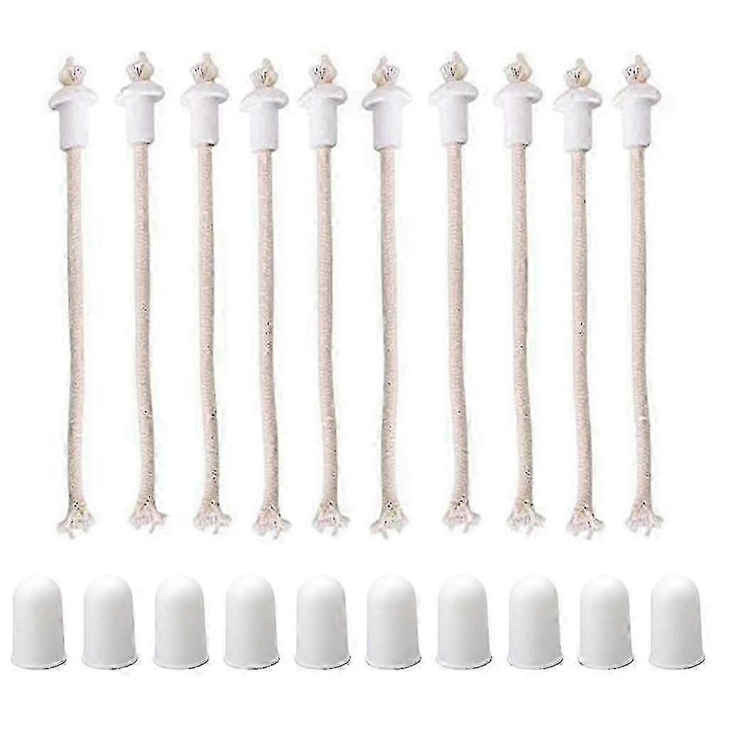 Lot de 10 mèches de rechange en coton résistant à la chaleur pour lampes à pétrole, avec supports et couvercles en céramique. Compatibles avec les lampes à alcool et à kérosène.