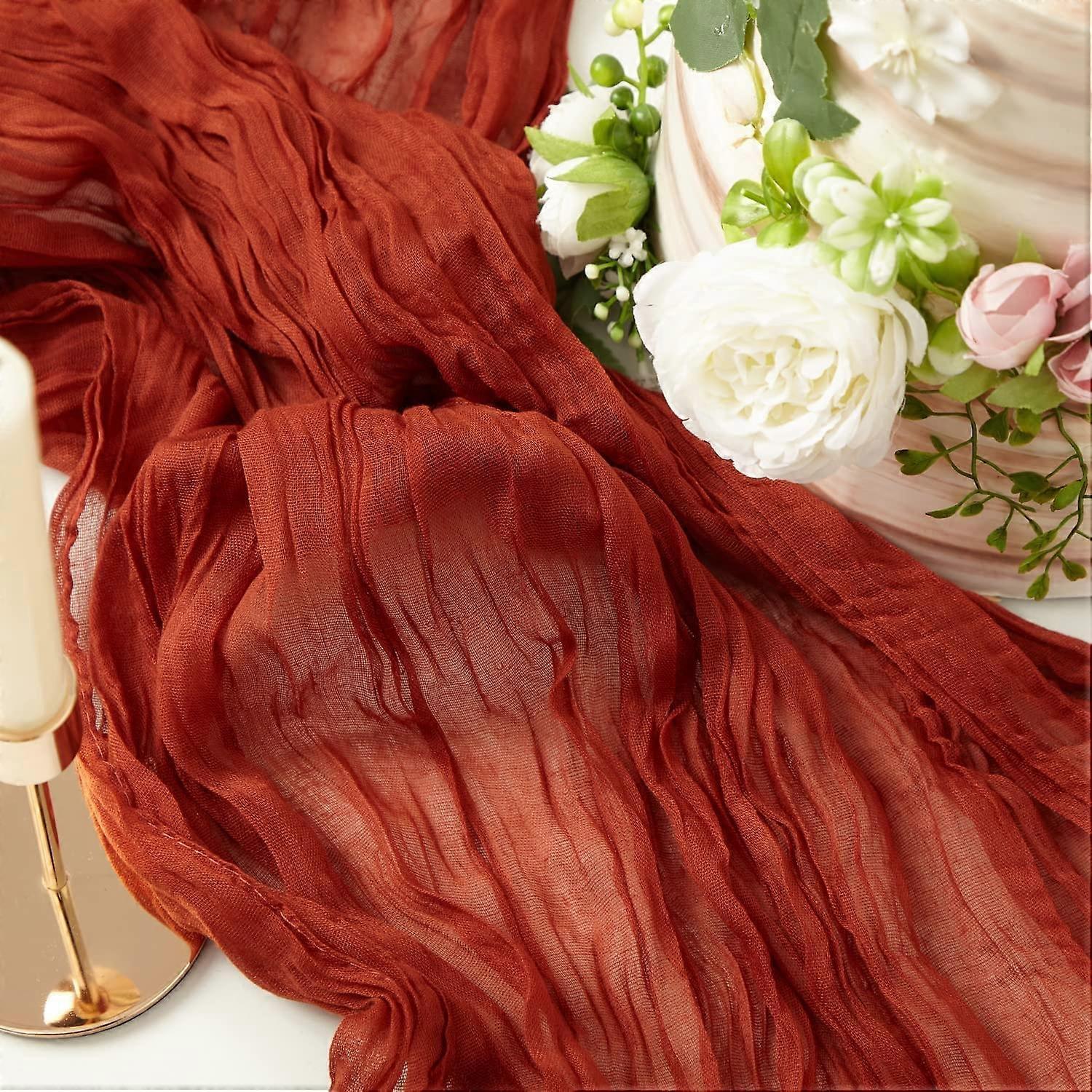 Table Runner Cheesecloth Tablecloth 35x118 Inch Orange Red Romantic Wedding Gauze Decor Rustic Boho Style