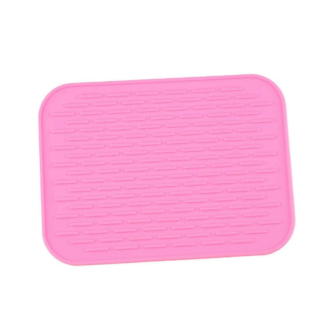 Silicone Draining Mat Pink For Kitchen Counter Non Slip Heat Resistant Coaster Trivet