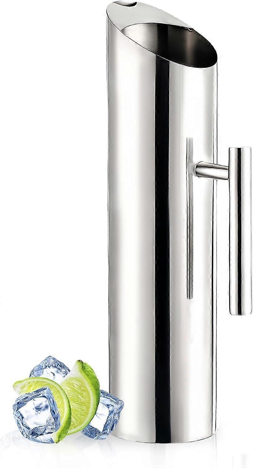 Stainless Steel Water Pitcher With Handle And Ice Guard  Silver Carafe For Hot And Cold Water, Wine  Ideal For Home