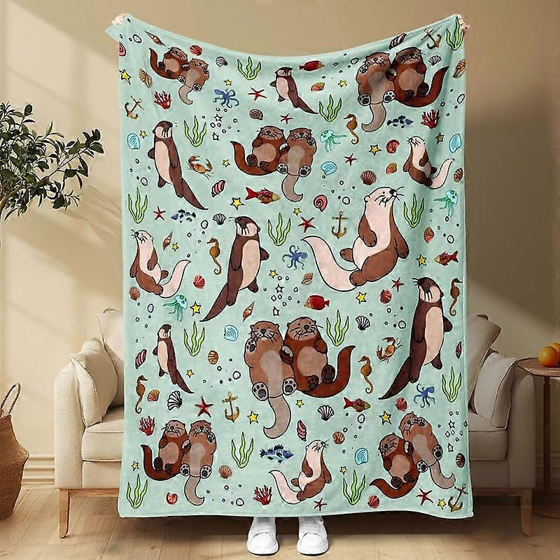 Cartoon Otter Pattern Blanket, 1 Count/2 Counts/set Soft Comfortable Throw Blanket, Napping Blanket for Home Office Travel Camping