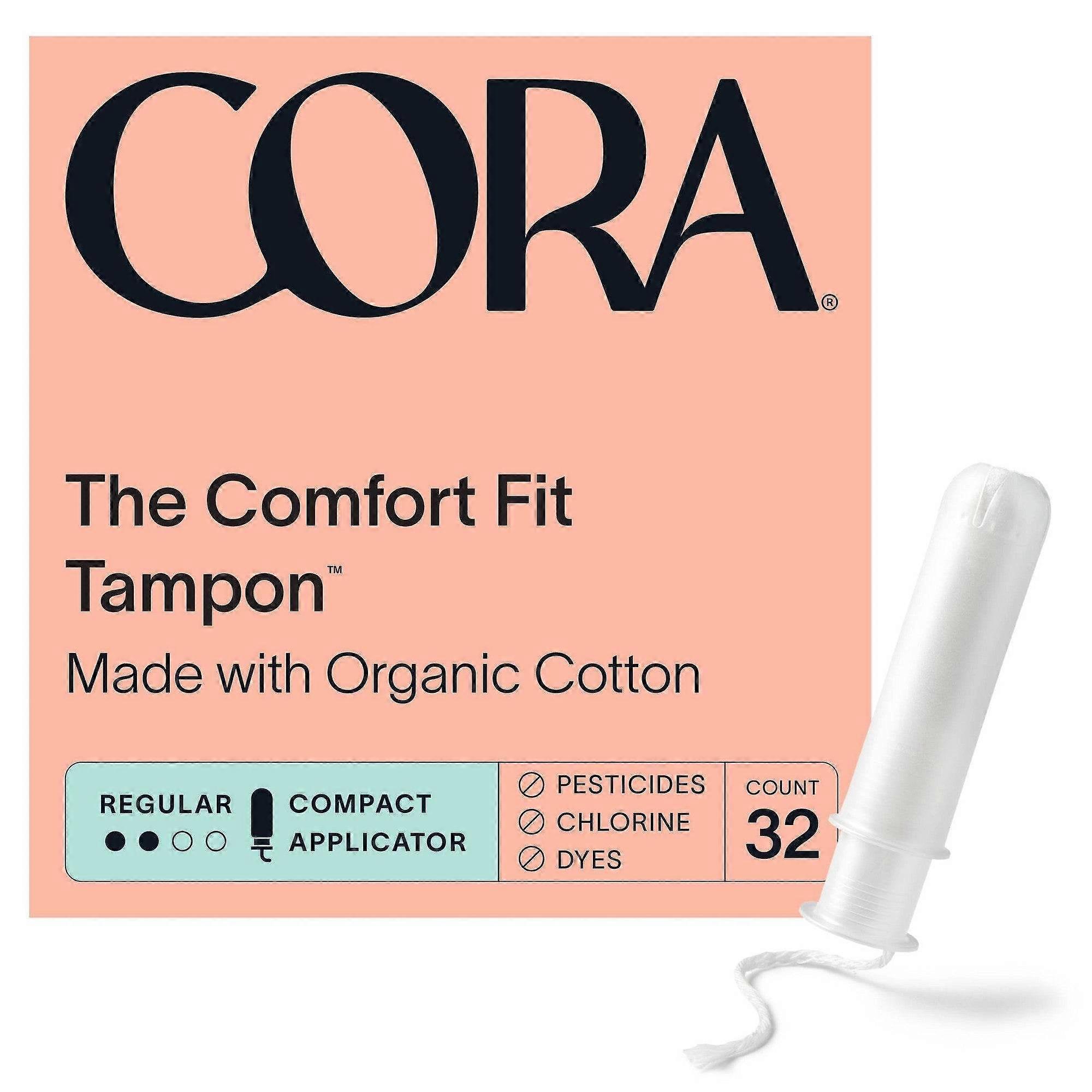 Cora Organic Cotton Tampons, Regular Absorbency, 32 Ea