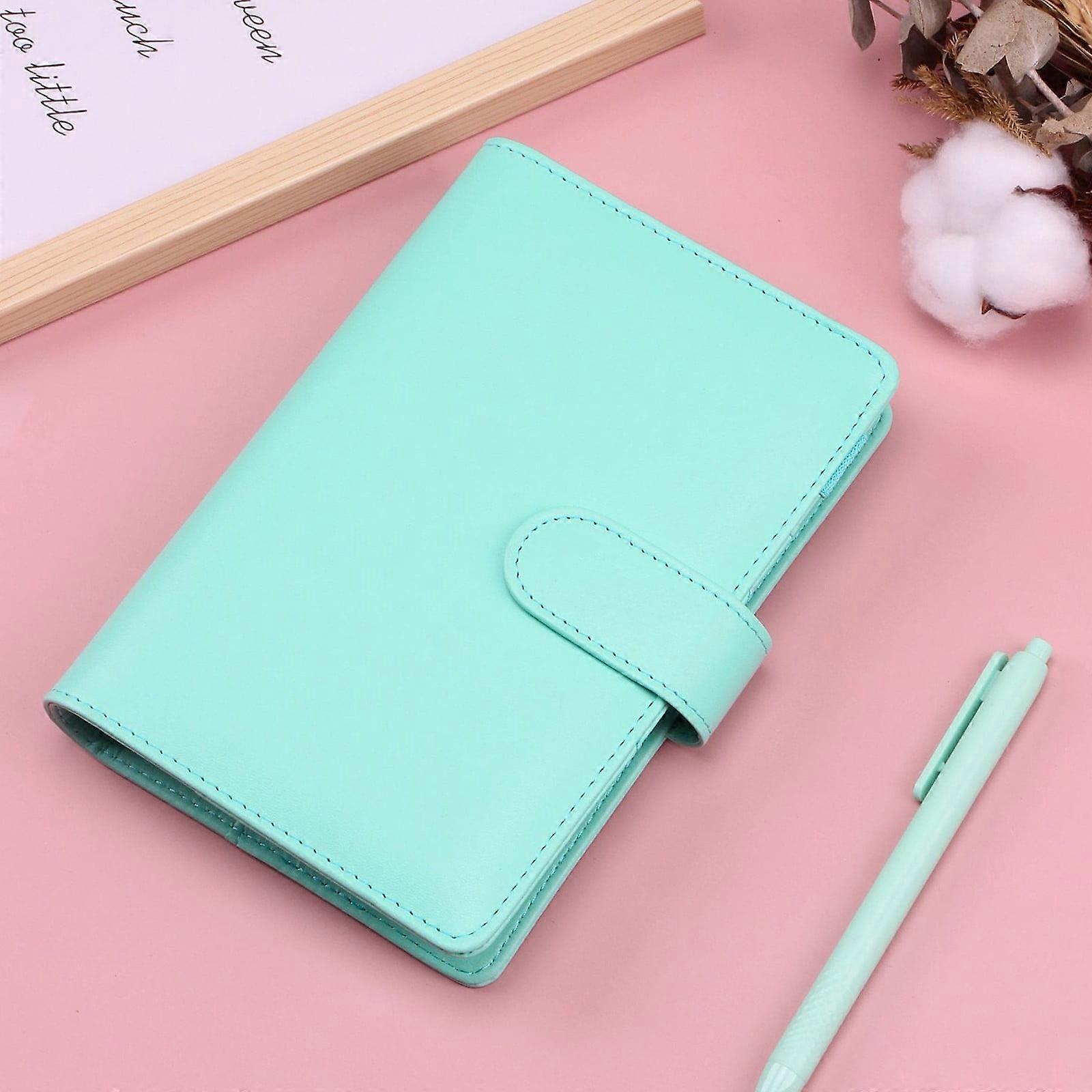 XIUH A5 Notebook with Buckle Closure, 6-Ring Binder, PU Leather Planner with Photo Card Sleeves, Compatible with A5 Refills, Mint Green