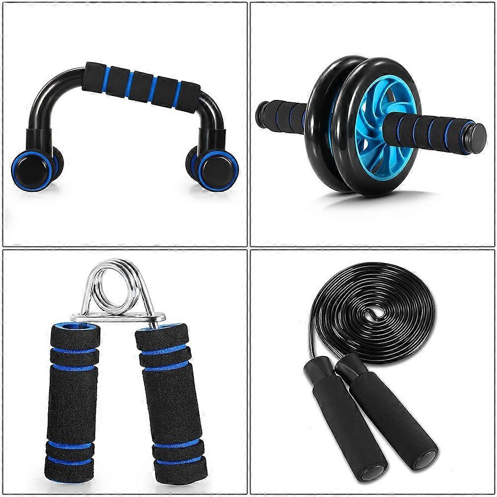 5-In-1 AB Wheel Roller Kit with Push-Up Bar Jump Rope Hand Gripper and Knee Pad Abdominal Core Carve