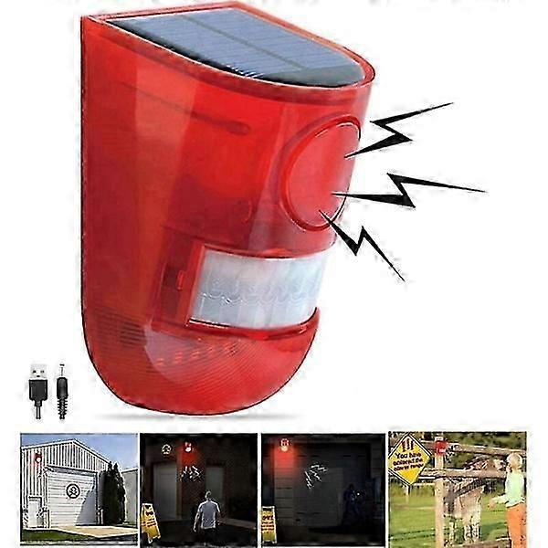 Solar Motion Sensor Alarm - 110dB Sound & Light Siren for Villa, Farm Security