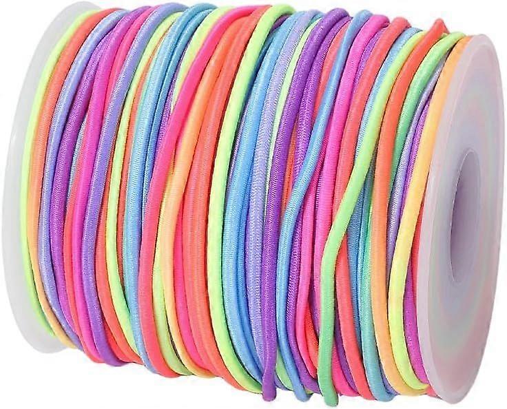 1 Roll 50m Colorful Segment Dyed Polyester Rainbow Elastic Cord 2mm Diameter Round Stretchy Thread Beading Stretch String with Spool for Crafts Bracel