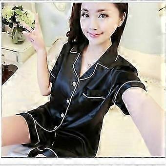 Boeyaa Womens Silk Satin Pajamas Set Short Sleeve Two-piece Pj Sets Sleepwear Loungewear Button-Down