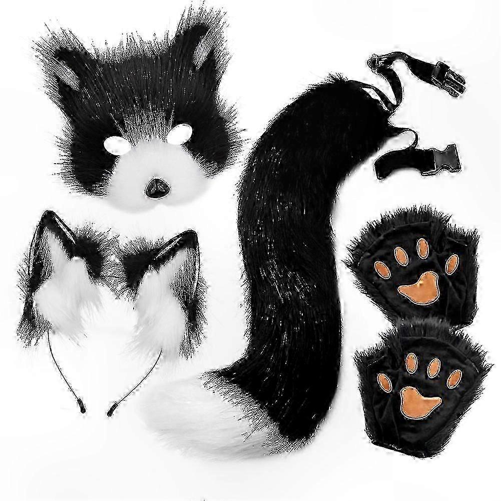 Fox Costume Accessory Set with Plush Mask, Ears, and Tail for Halloween