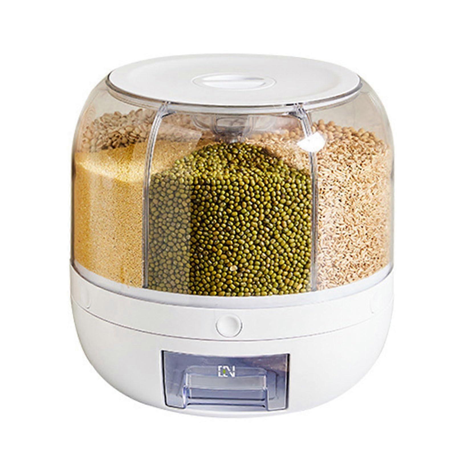 Rotating Rice Dispenser 6Bin Grains Storage Container With Removable Bins, Sealed Dry Cereal Bucket, Multipurpose