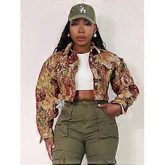 Women's Floral Print Button Front Crop Jacket, Casual Long Sleeve Collared Outerwear for Fall & Winter, Ladies Clothes for Daily Wear