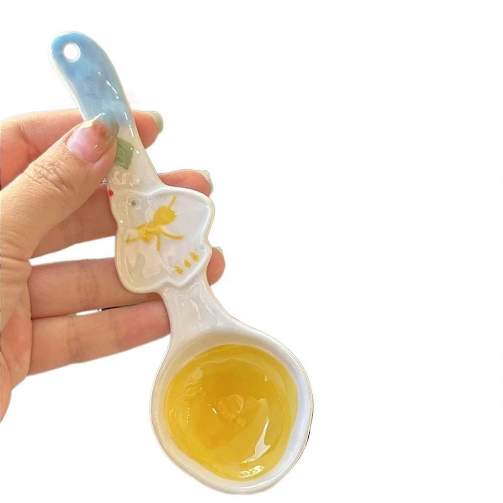 Ceramic Soup Spoon with Long Handle, Durable Minimalist Japanese Korean Tableware, Yellow