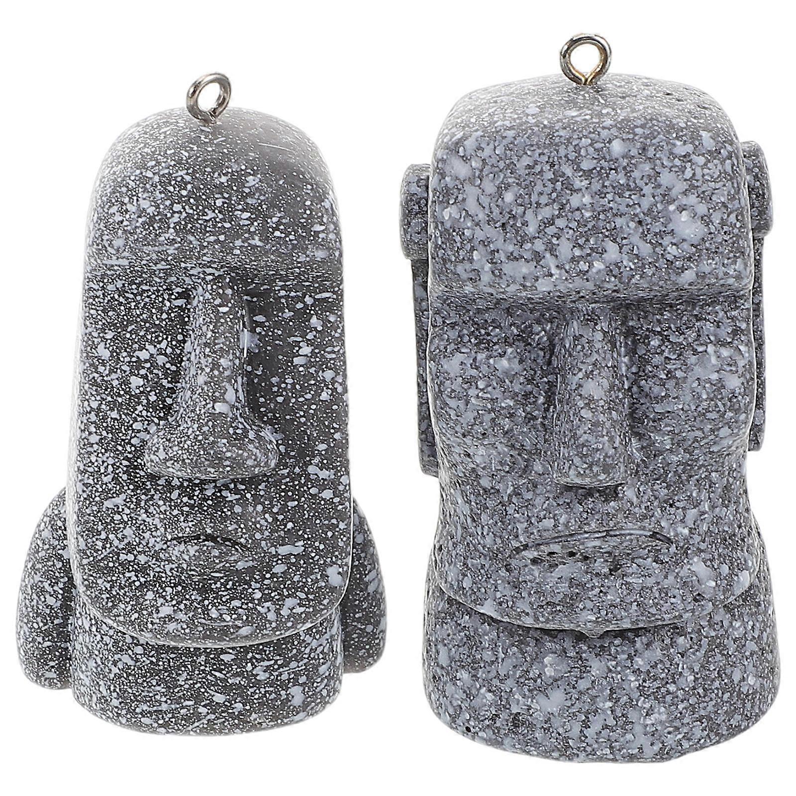 Moai Statue Head Keychain for Home Decor 2Pcs Plastic Pendant