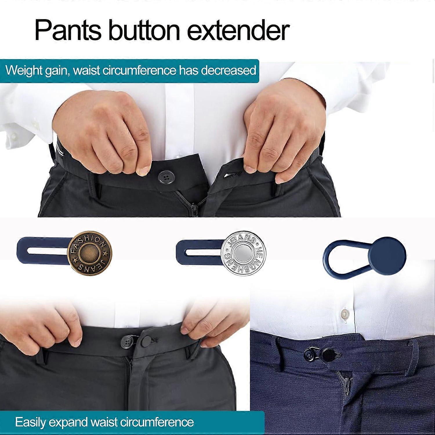 HW 12Pcs Set Button Extender for Jeans Free Sewing Metal + Silicone Waist Extenders with Button