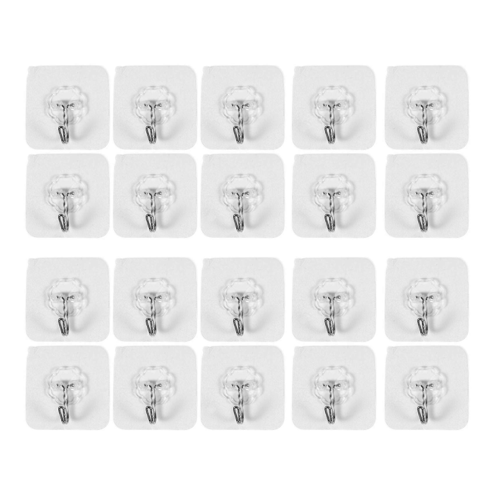 20 Packs Reusable Adhesive Hooks,Transparent Heavy Duty Wall Hooks with No Scratch, Waterproof and Oilproof for Bathroom